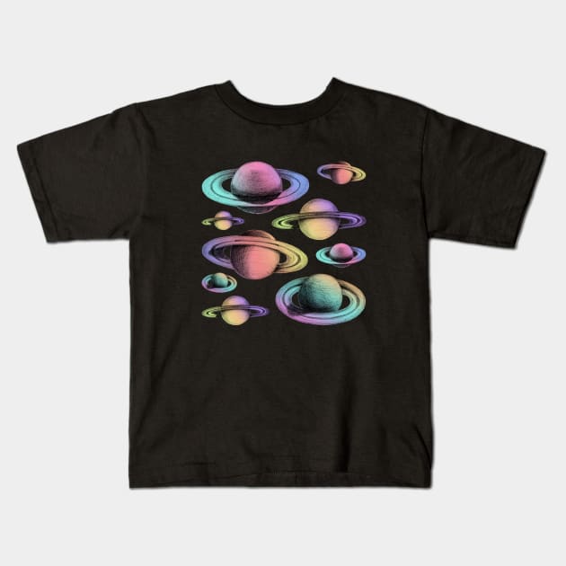 Disco Saturns Kids T-Shirt by zeljkica